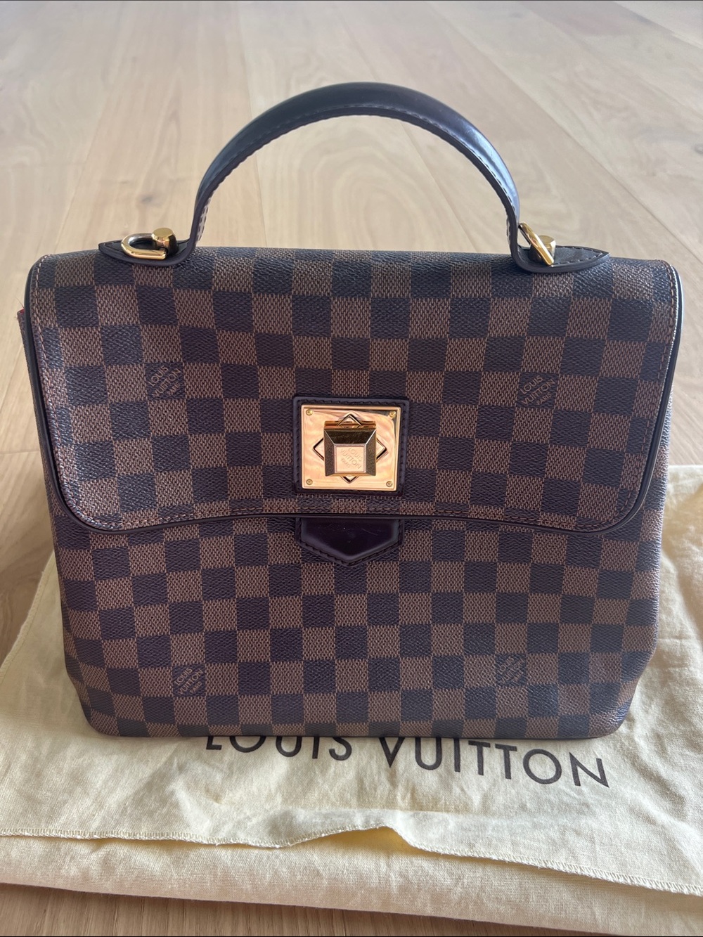 Louis Vuitton Damier Ebene Structured Top-Handle Satchel in Brown.  No tears
